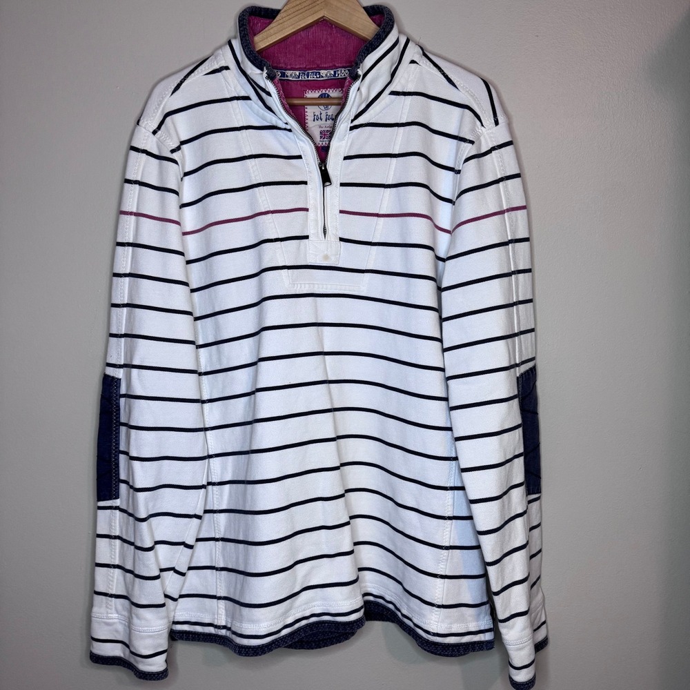 Fat Face Striped Quarter Zip Pullover Cotton Sweater XL